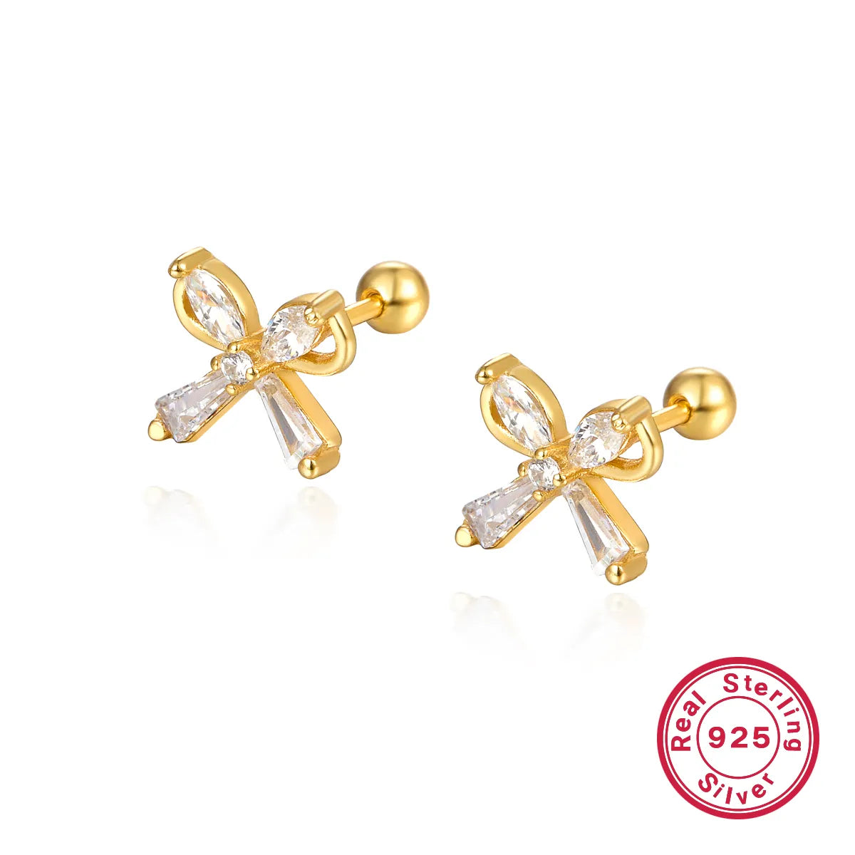 1 Pair Ig Style Commute Shiny Bow Knot Plating Inlay Sterling Silver Zircon 18k Gold Plated White Gold Plated Ear Studs