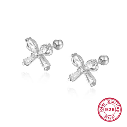 1 Pair Ig Style Commute Shiny Bow Knot Plating Inlay Sterling Silver Zircon 18k Gold Plated White Gold Plated Ear Studs