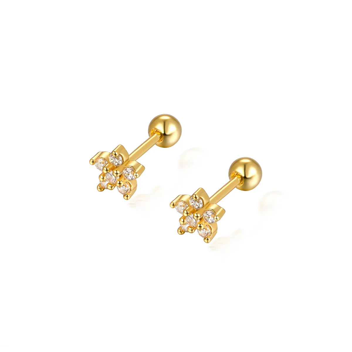 1 Pair Ig Style Commute Shiny Flower Plating Inlay Sterling Silver Zircon 18k Gold Plated White Gold Plated Ear Studs