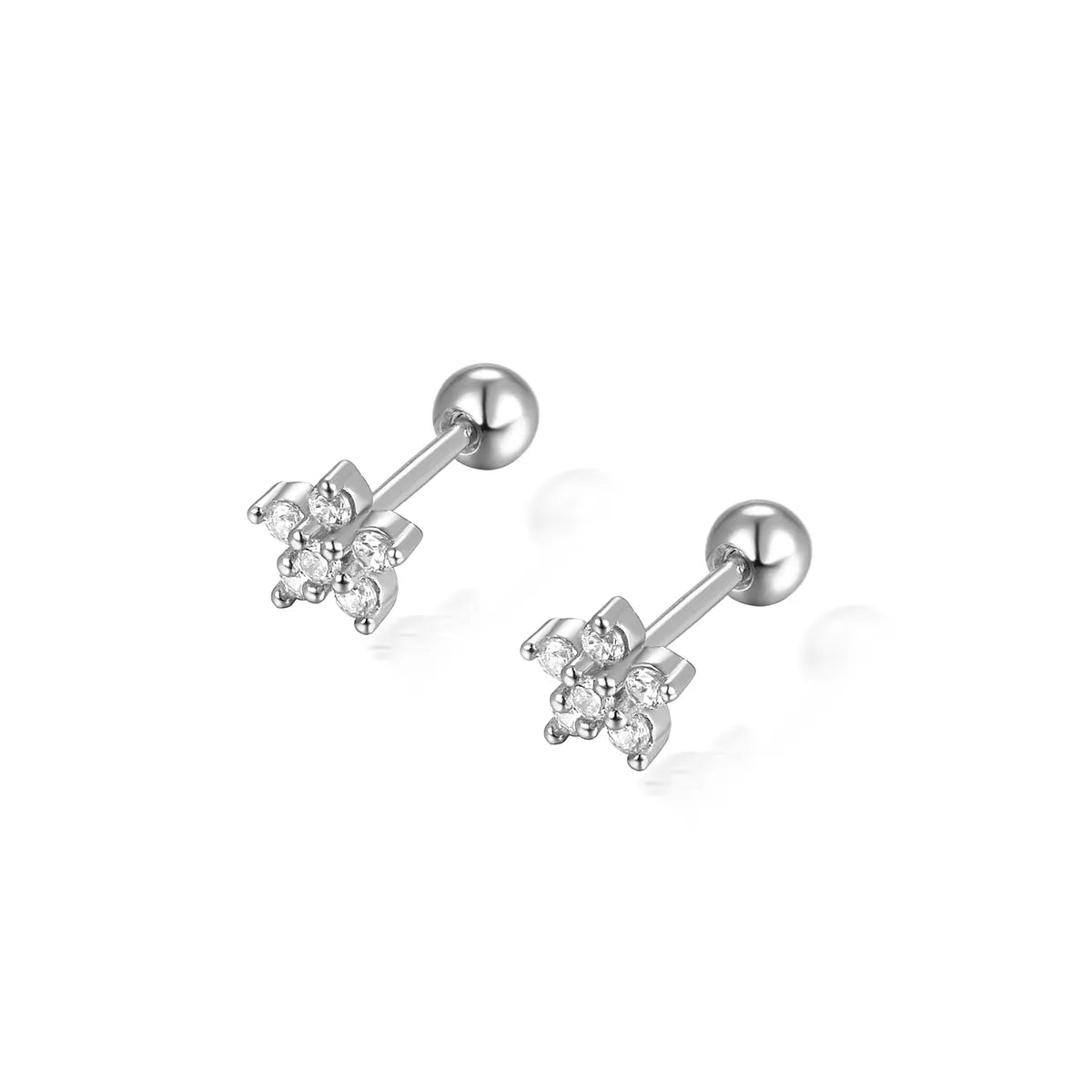 1 Pair Ig Style Commute Shiny Flower Plating Inlay Sterling Silver Zircon 18k Gold Plated White Gold Plated Ear Studs