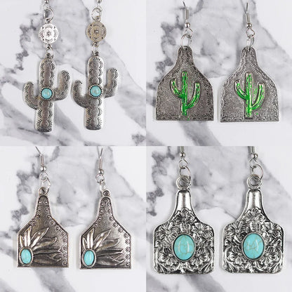 1 Pair Ig Style Cool Style Cactus Sunflower Inlay Alloy Turquoise Drop Earrings