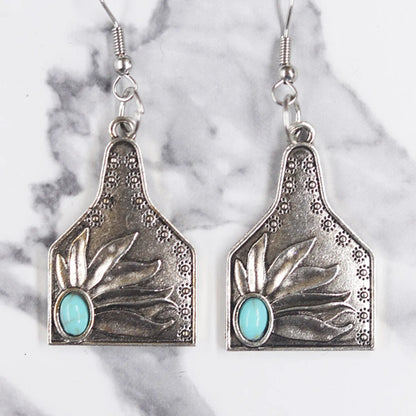 1 Pair Ig Style Cool Style Cactus Sunflower Inlay Alloy Turquoise Drop Earrings