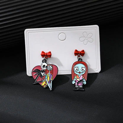 1 Pair IG Style Cool Style Cartoon Character Heart Shape Bow Knot Asymmetrical Enamel Alloy Drop Earrings