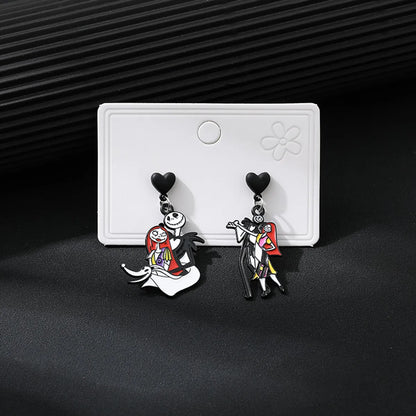 1 Pair IG Style Cool Style Cartoon Character Heart Shape Bow Knot Asymmetrical Enamel Alloy Drop Earrings