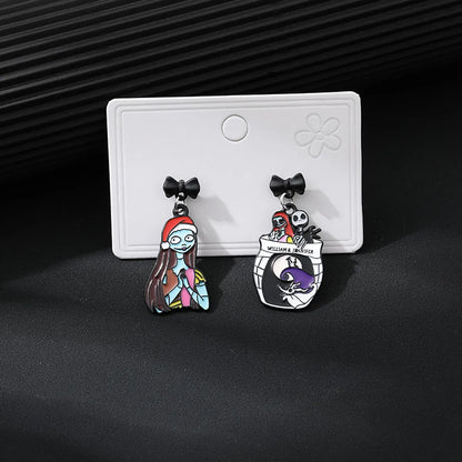 1 Pair IG Style Cool Style Cartoon Character Heart Shape Bow Knot Asymmetrical Enamel Alloy Drop Earrings