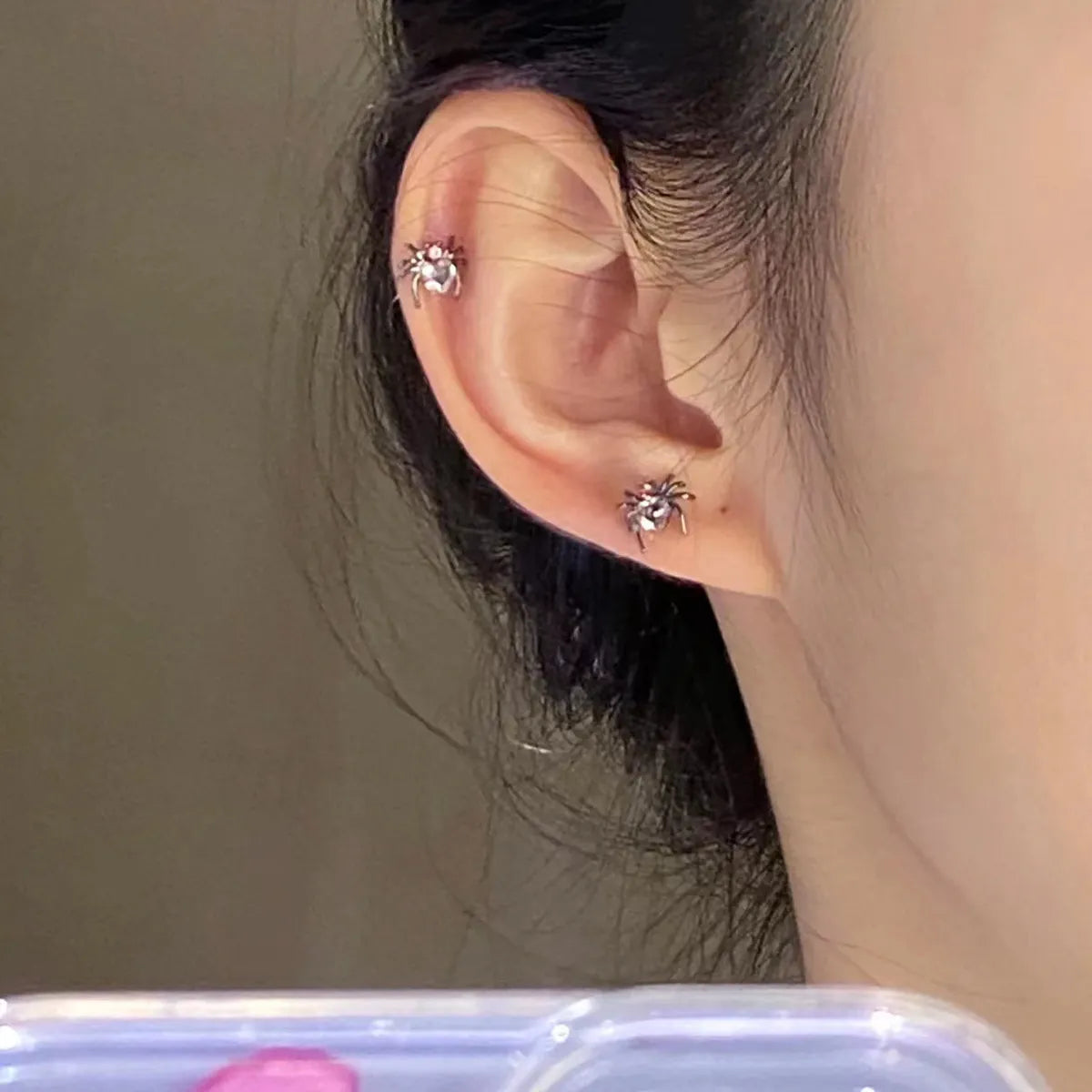 1 Pair Ig Style Cool Style Heart Shape Spider Plating Inlay Alloy Rhinestones Ear Studs