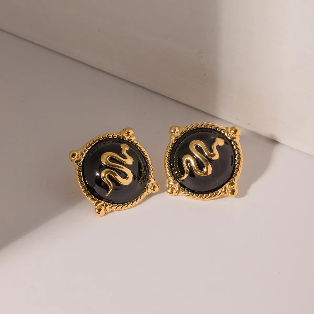 1 Pair IG Style Cool Style Snake Enamel 304 Stainless Steel 18K Gold Plated Ear Studs