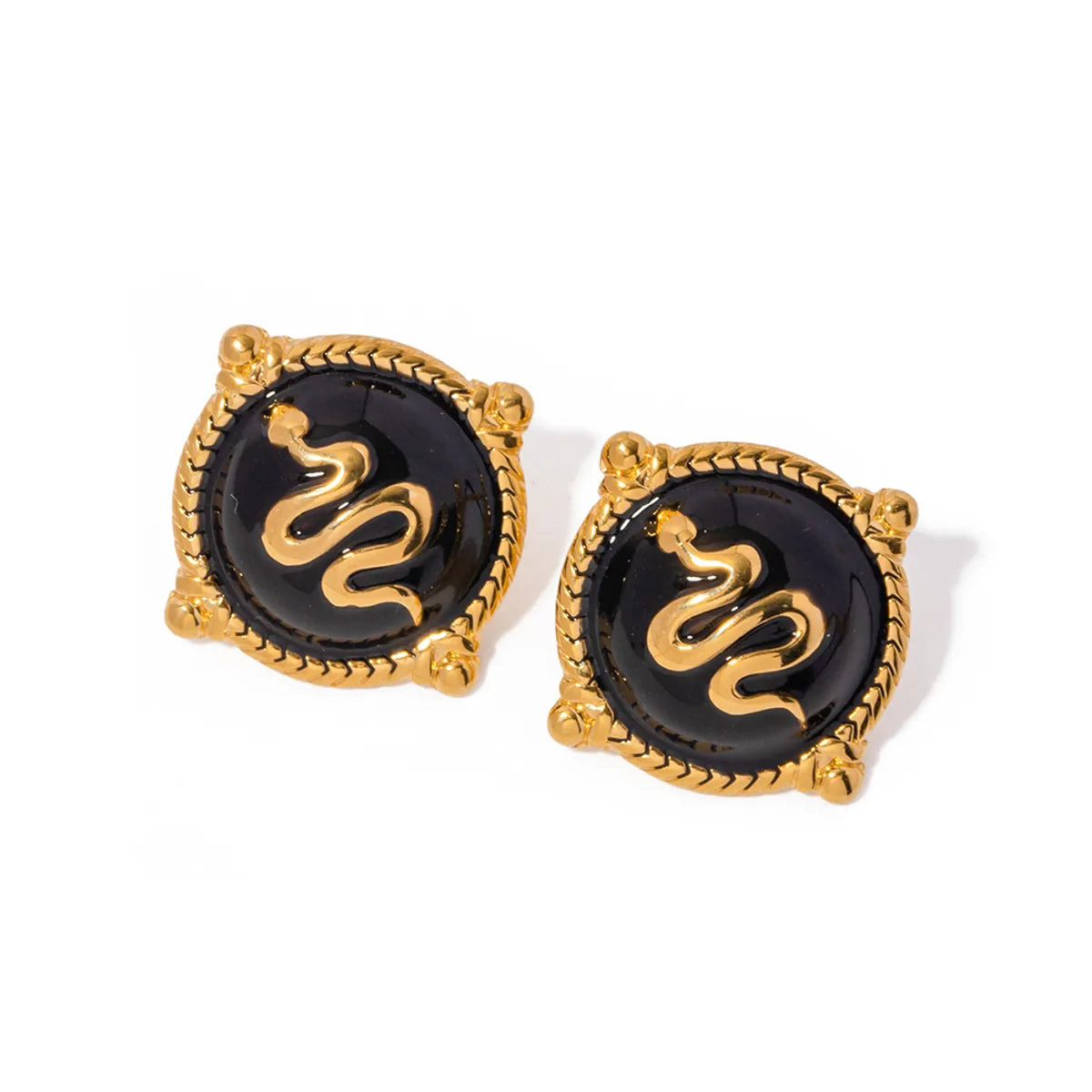 1 Pair IG Style Cool Style Snake Enamel 304 Stainless Steel 18K Gold Plated Ear Studs