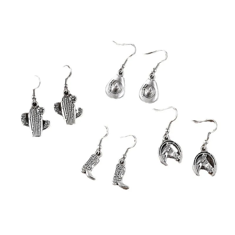 1 Pair IG Style Cowboy Style Simple Style Cactus Boots Horseshoe Plating Zinc Alloy Drop Earrings