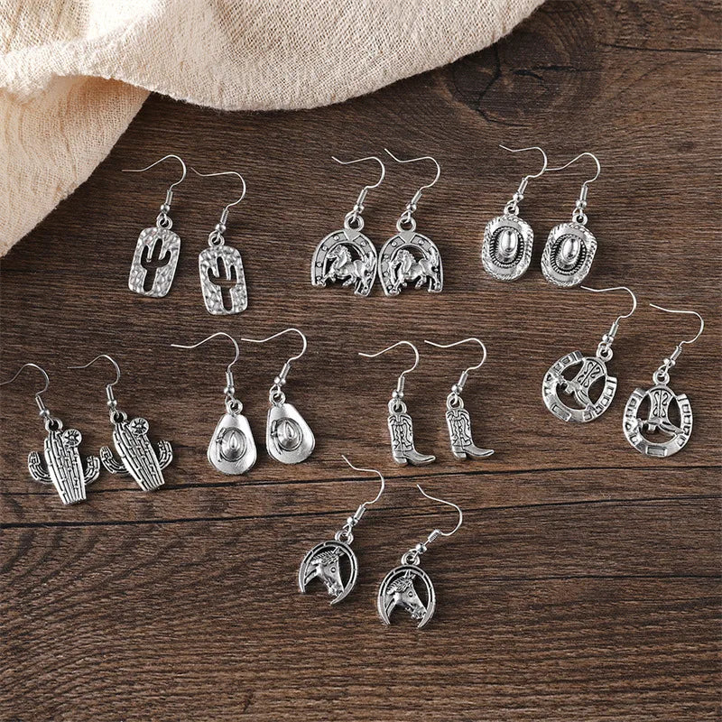 1 Pair IG Style Cowboy Style Simple Style Cactus Boots Horseshoe Plating Zinc Alloy Drop Earrings