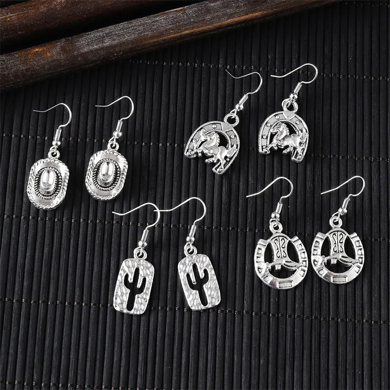 1 Pair IG Style Cowboy Style Simple Style Cactus Boots Horseshoe Plating Zinc Alloy Drop Earrings