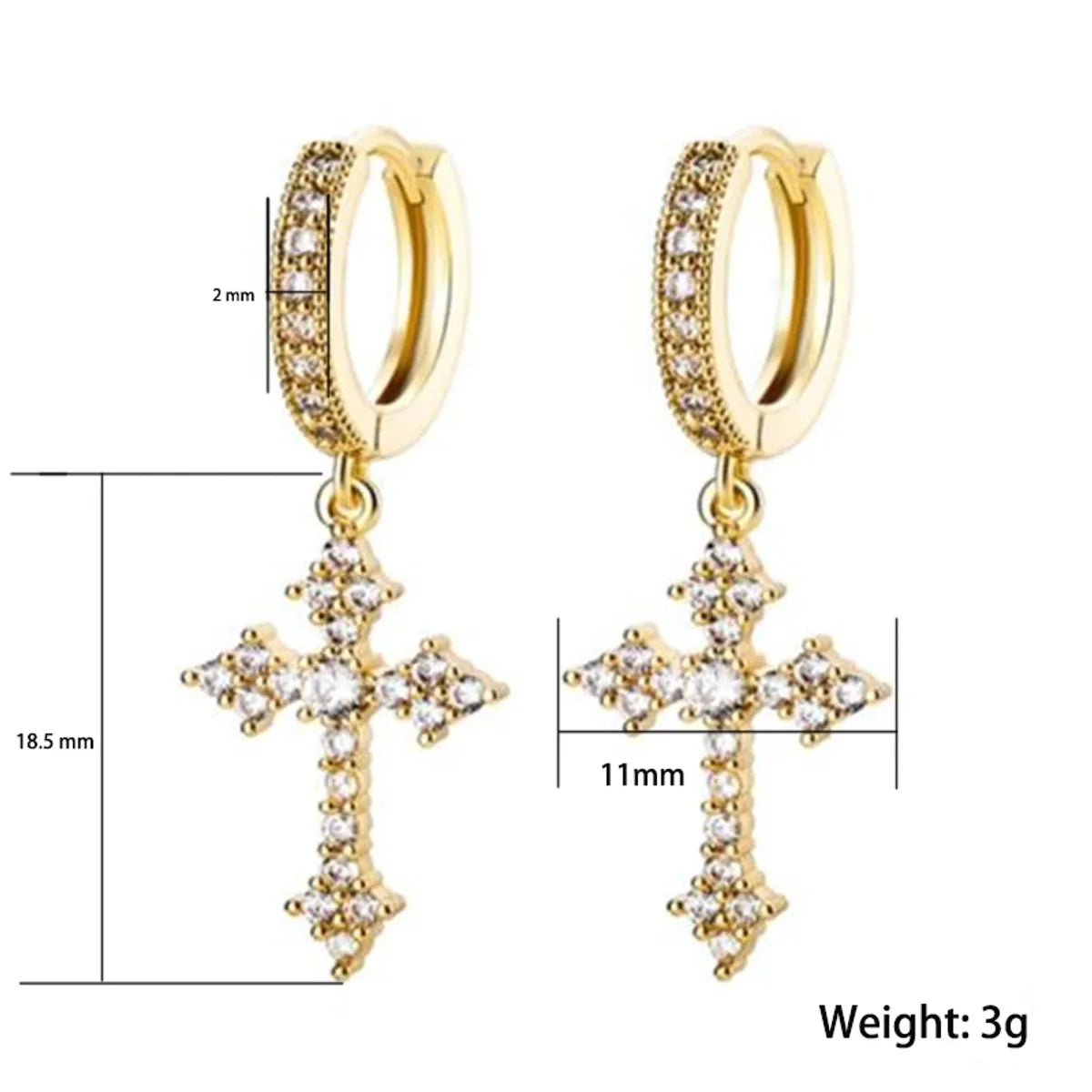 1 Pair Ig Style Cross Inlay Copper Rhinestones Gold Plated Silver Plated Drop Earrings