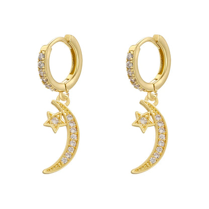 1 Pair Ig Style Cross Moon Bell Plating Inlay Copper Zircon Hoop Earrings