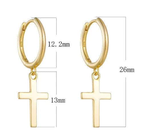 1 Pair Ig Style Cross Plating Sterling Silver 14k Gold Plated Rhodium Plated Drop Earrings