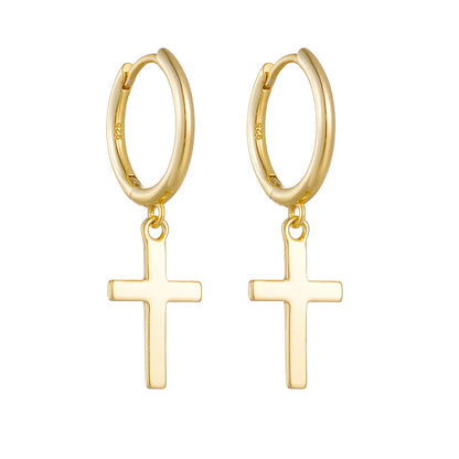 1 Pair Ig Style Cross Plating Sterling Silver 14k Gold Plated Rhodium Plated Drop Earrings