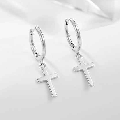 1 Pair Ig Style Cross Plating Sterling Silver 14k Gold Plated Rhodium Plated Drop Earrings