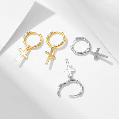 1 Pair Ig Style Cross Plating Sterling Silver 14k Gold Plated Rhodium Plated Drop Earrings