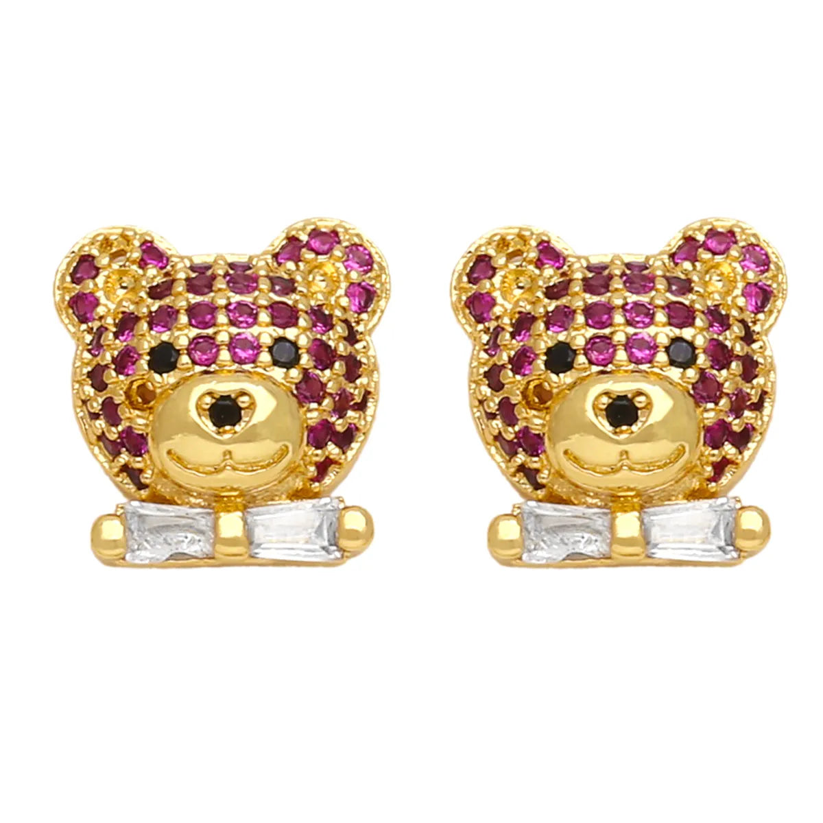 1 Pair Ig Style Cute Bear Plating Inlay Copper Zircon 18k Gold Plated Ear Studs