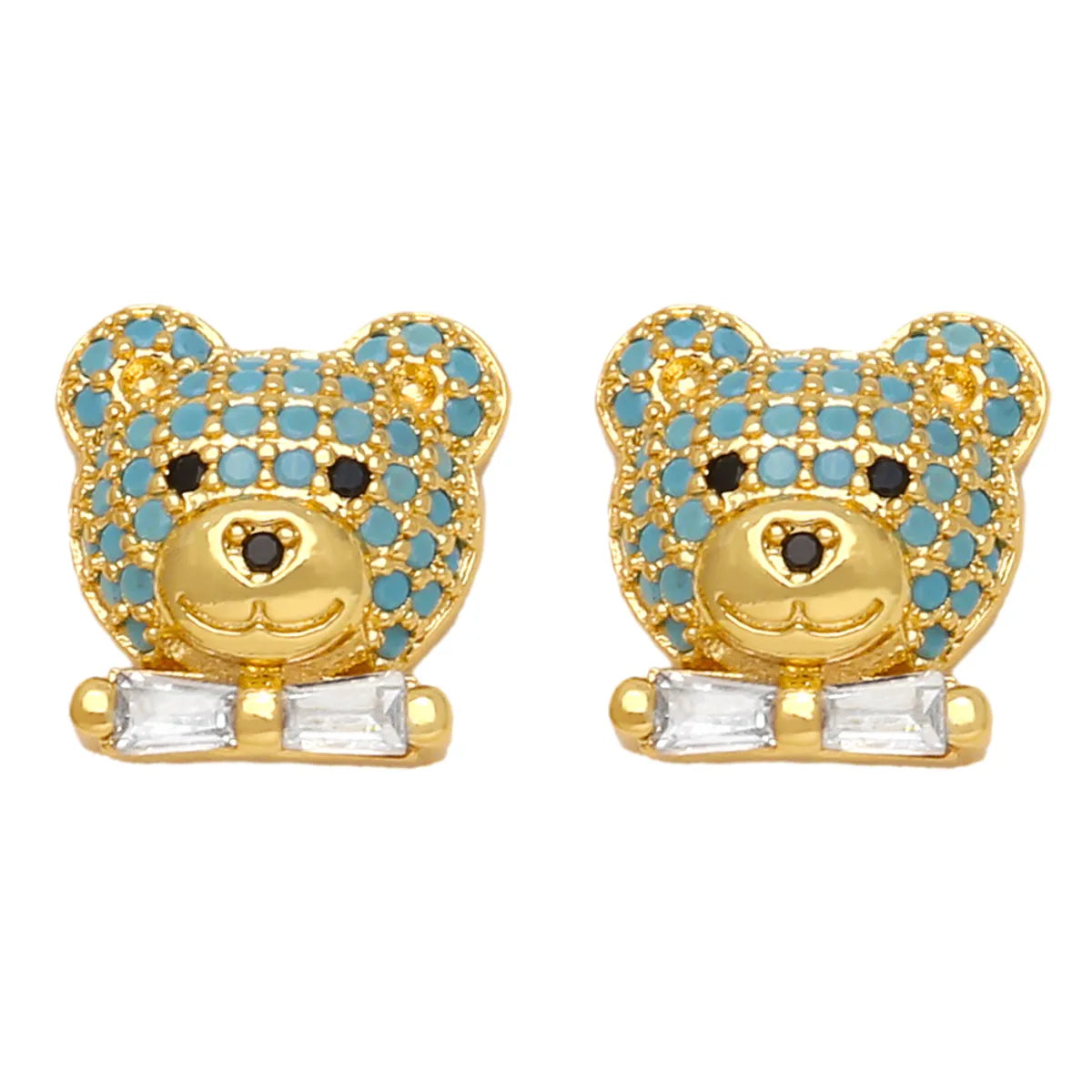 1 Pair Ig Style Cute Bear Plating Inlay Copper Zircon 18k Gold Plated Ear Studs