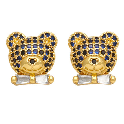 1 Pair Ig Style Cute Bear Plating Inlay Copper Zircon 18k Gold Plated Ear Studs