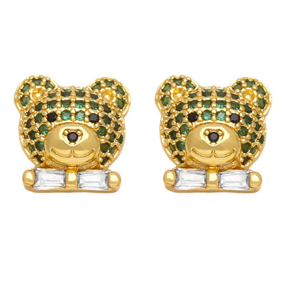 1 Pair Ig Style Cute Bear Plating Inlay Copper Zircon 18k Gold Plated Ear Studs