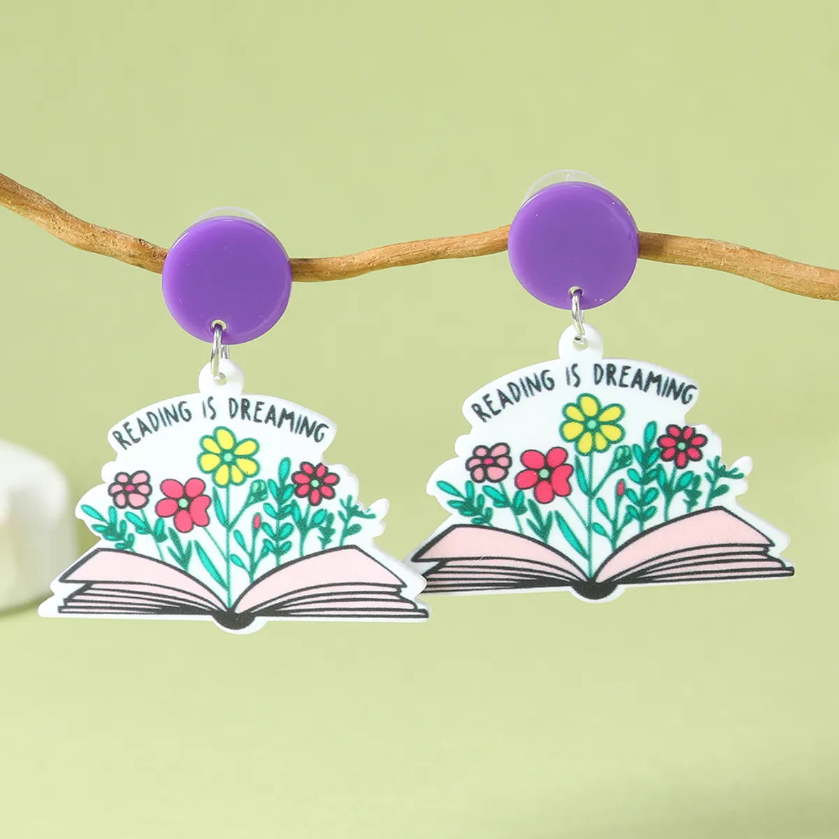 1 Pair IG Style Cute Book Letter Flower Painted Arylic Drop Earrings