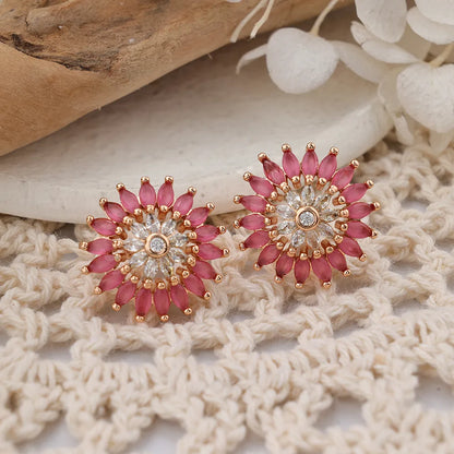 1 Pair IG Style Cute Classic Style Sun Inlay Brass Zircon Ear Studs