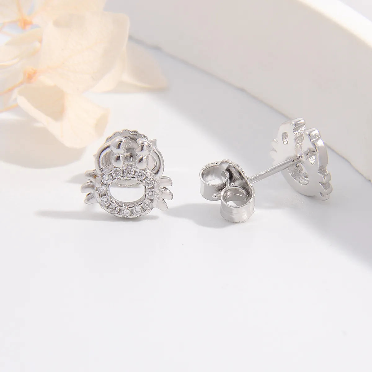 1 Pair Ig Style Cute Crab Plating Inlay Sterling Silver Zircon White Gold Plated Rhodium Plated Ear Studs