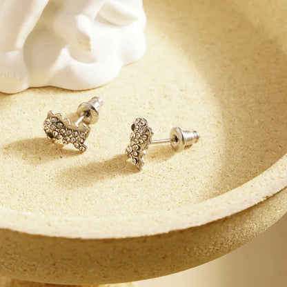 1 Pair IG Style Cute Dinosaur Inlay 304 Stainless Steel Rhinestones 18K Gold Plated Ear Studs