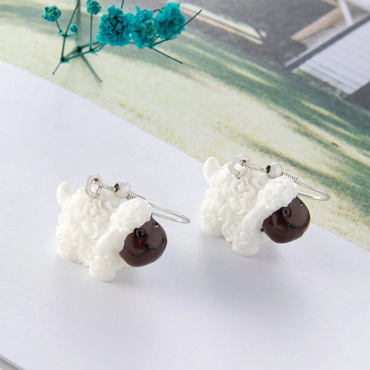 1 Pair Ig Style Cute Funny Animal Sheep Alloy Resin Drop Earrings