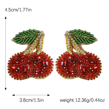 1 Pair IG Style Cute Handmade Lemon Cherry Beaded Handmade Inlay Plastic Cloth Rhinestones Drop Earrings