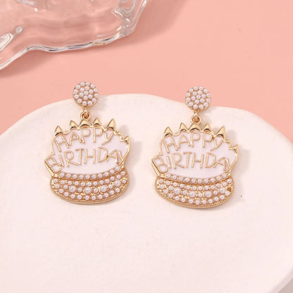 1 Pair IG Style Cute Letter Cake Enamel Inlay Zinc Alloy Rhinestones Drop Earrings