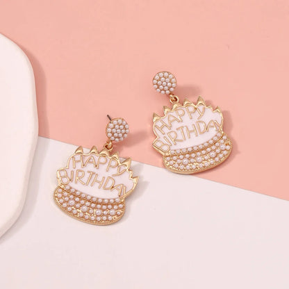 1 Pair IG Style Cute Letter Cake Enamel Inlay Zinc Alloy Rhinestones Drop Earrings