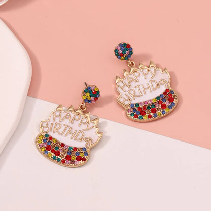 1 Pair IG Style Cute Letter Cake Enamel Inlay Zinc Alloy Rhinestones Drop Earrings