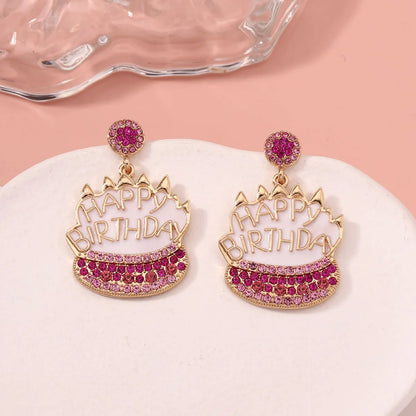 1 Pair IG Style Cute Letter Cake Enamel Inlay Zinc Alloy Rhinestones Drop Earrings