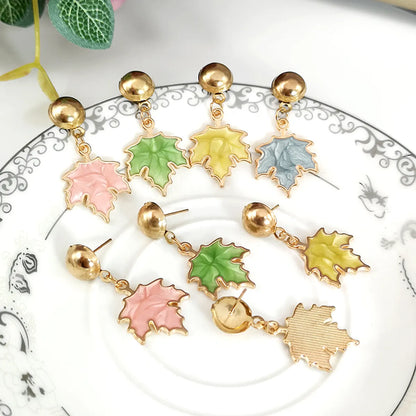 1 Pair Ig Style Cute Maple Leaf Enamel Plating Alloy Gold Plated Drop Earrings