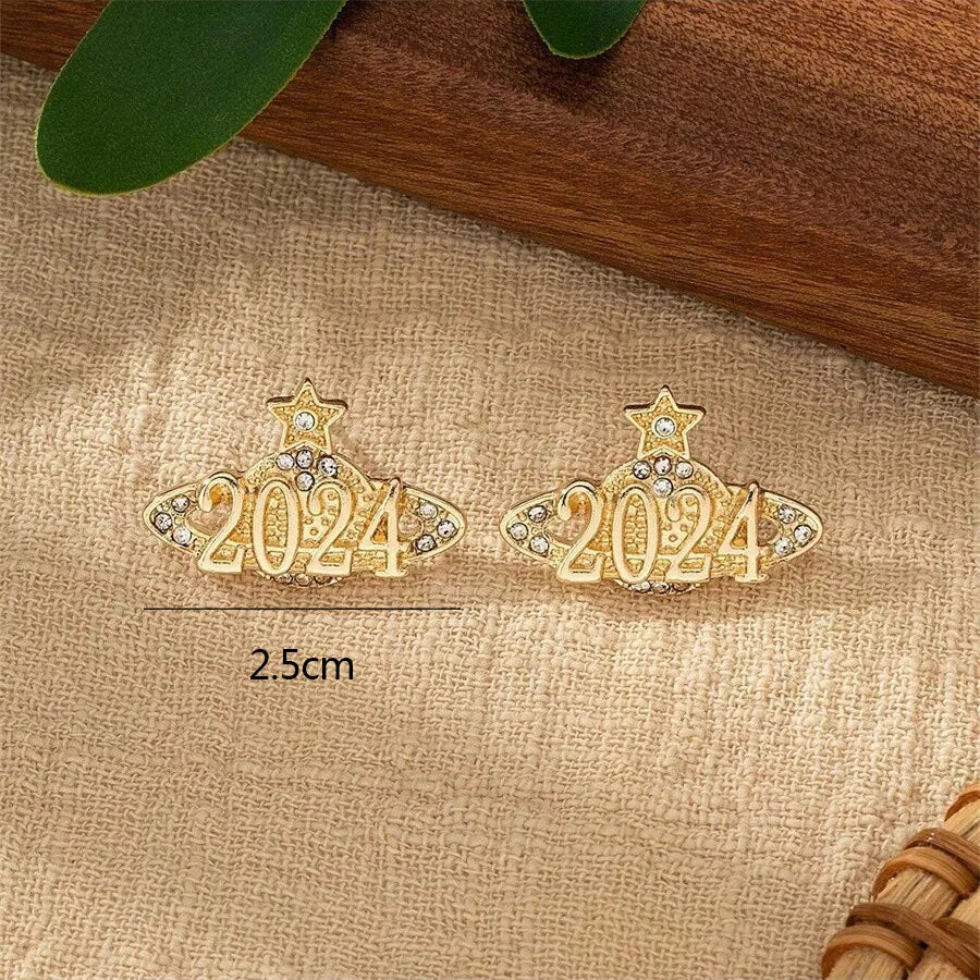 1 Pair IG Style Cute Number Planet Inlay Zinc Alloy Rhinestones Ear Studs