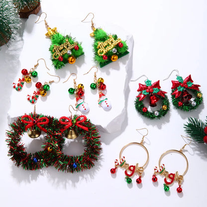 1 Pair IG Style Cute Santa Claus Gingerbread Wreath Enamel Inlay Zinc Alloy Pearl Drop Earrings