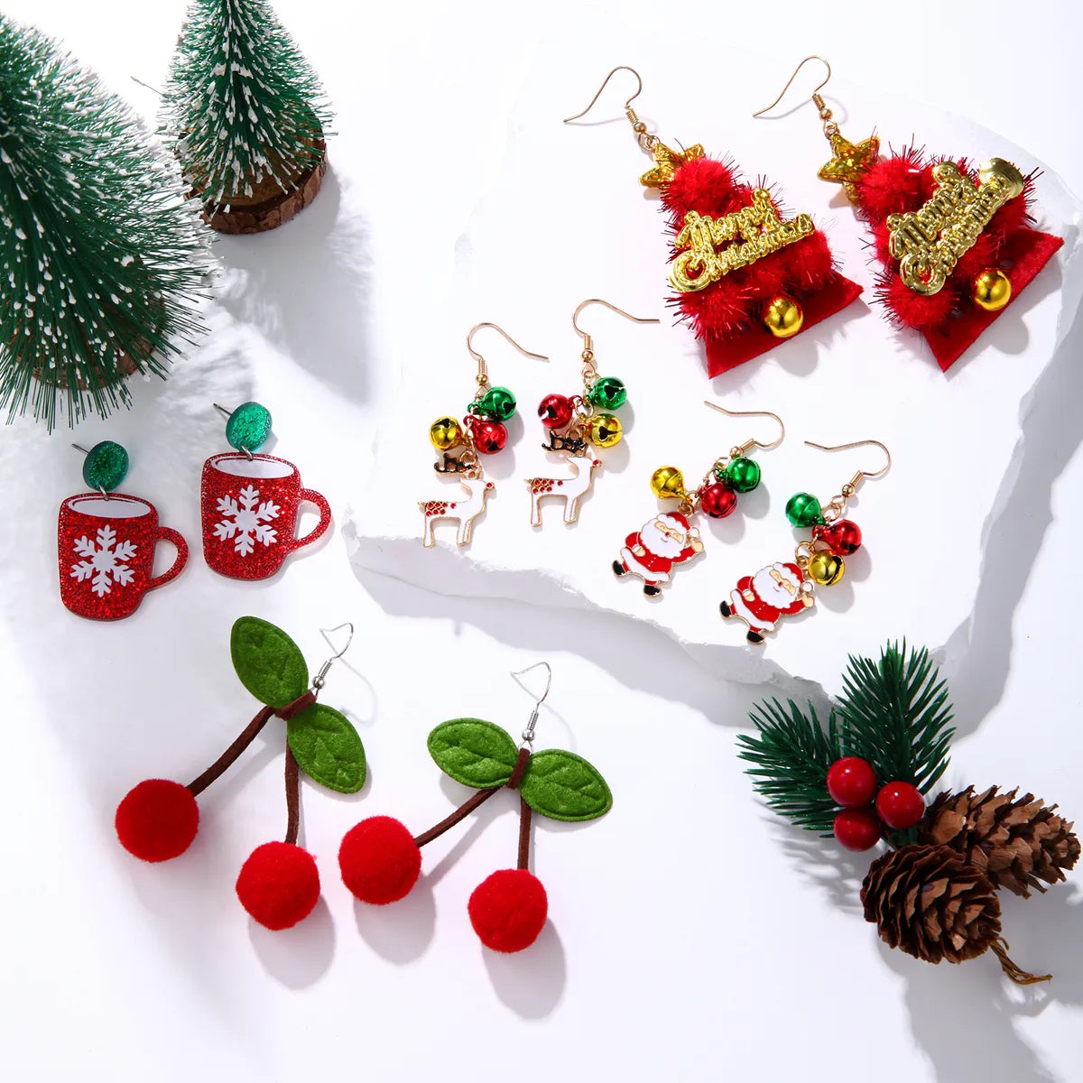 1 Pair IG Style Cute Santa Claus Gingerbread Wreath Enamel Inlay Zinc Alloy Pearl Drop Earrings