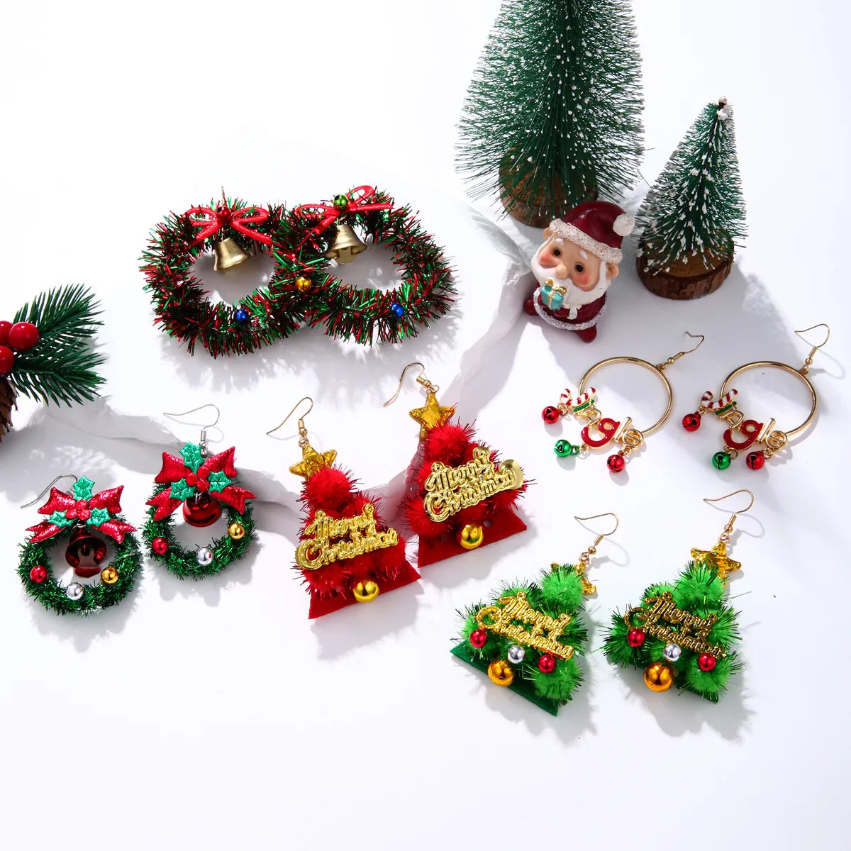 1 Pair IG Style Cute Santa Claus Gingerbread Wreath Enamel Inlay Zinc Alloy Pearl Drop Earrings