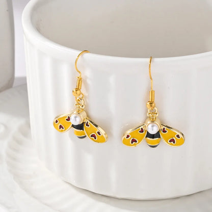 1 Pair IG Style Cute Simple Style Bee Inlay Alloy Pearl Ear Hook