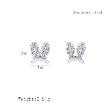 1 Pair IG Style Cute Sweet Bunny Ears Dinosaur Cat Inlay 304 Stainless Steel Rhinestones 18K Gold Plated Ear Studs