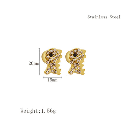 1 Pair IG Style Cute Sweet Bunny Ears Dinosaur Cat Inlay 304 Stainless Steel Rhinestones 18K Gold Plated Ear Studs