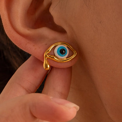 1 Pair Ig Style Devil's Eye Enamel Plating Stainless Steel 18k Gold Plated Ear Studs