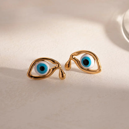 1 Pair Ig Style Devil's Eye Enamel Plating Stainless Steel 18k Gold Plated Ear Studs