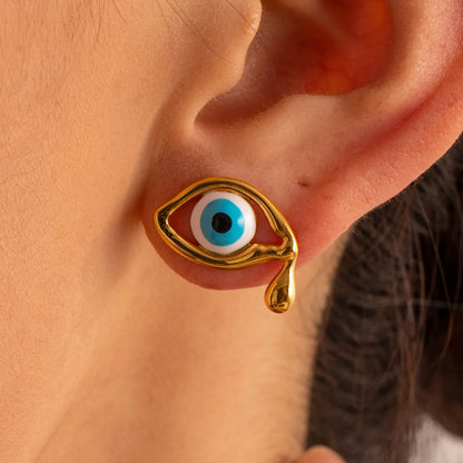 1 Pair Ig Style Devil's Eye Enamel Plating Stainless Steel 18k Gold Plated Ear Studs