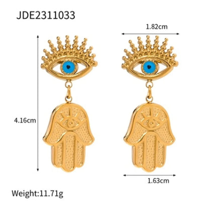 1 Pair Ig Style Devil's Eye Palm Enamel Plating Stainless Steel 18k Gold Plated Drop Earrings