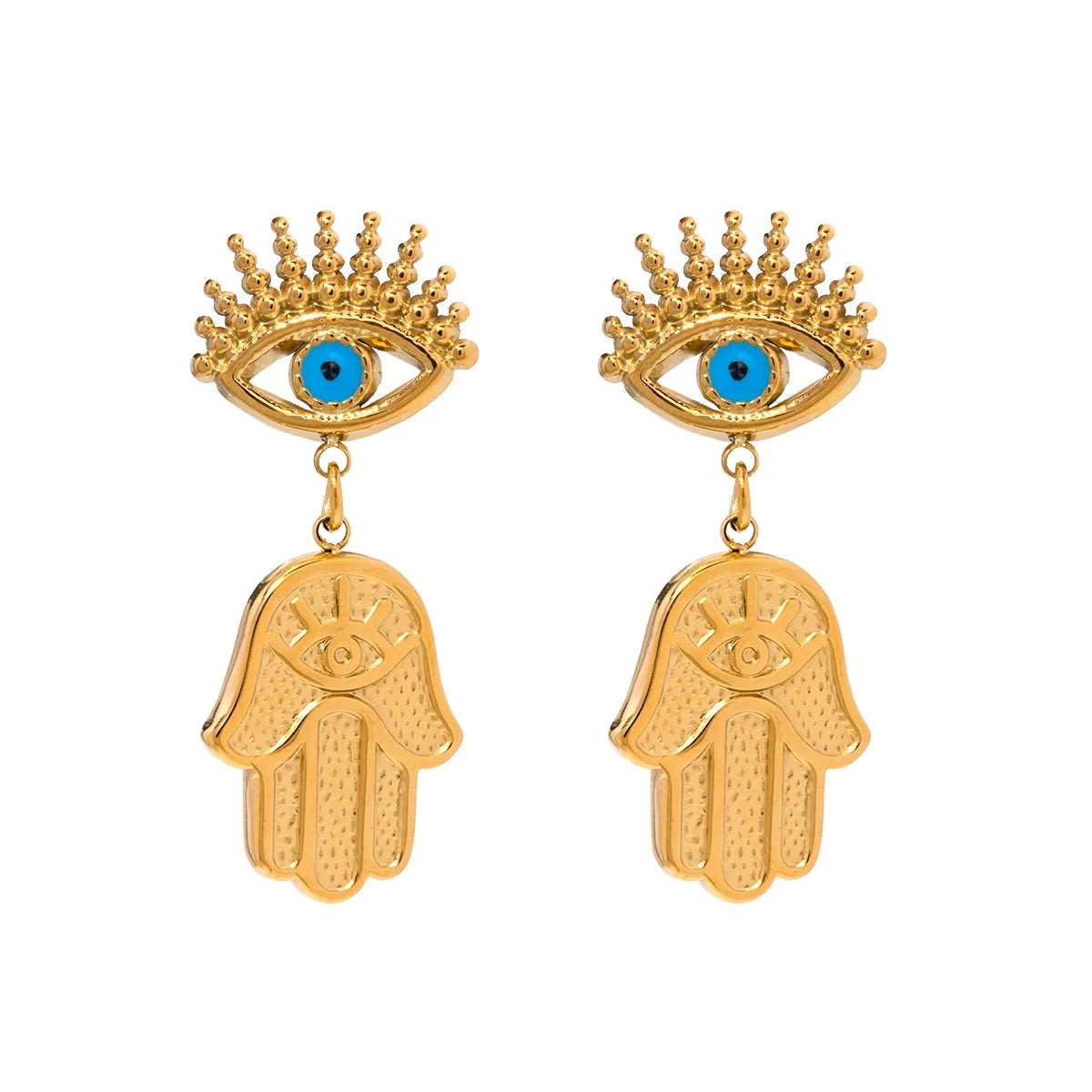 1 Pair Ig Style Devil's Eye Palm Enamel Plating Stainless Steel 18k Gold Plated Drop Earrings