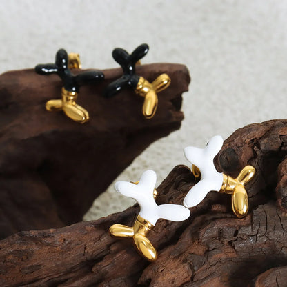 1 Pair Ig Style Dog Enamel Plating Titanium Steel 18k Gold Plated Ear Studs