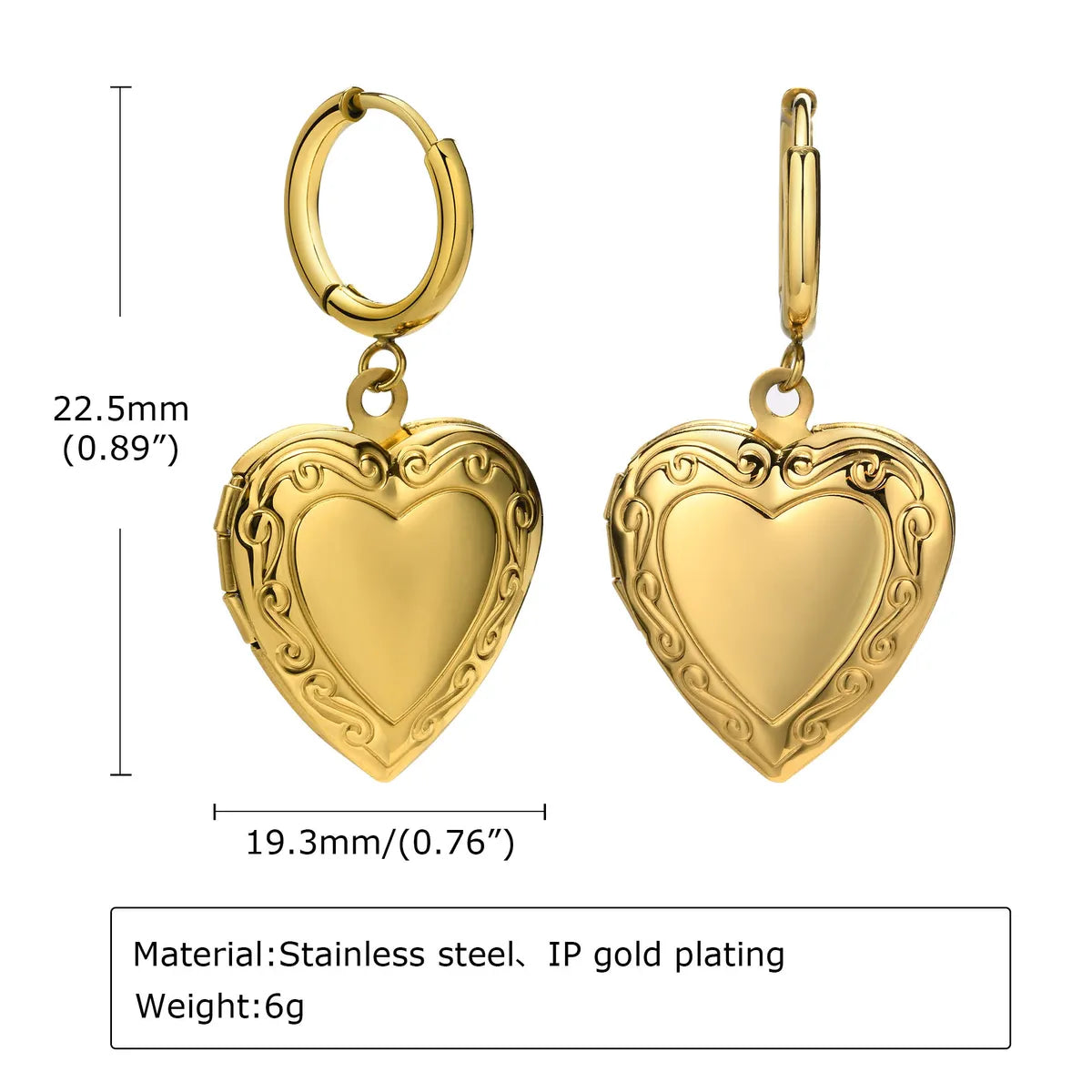 1 Pair Ig Style Elegant Artistic Heart Shape Plating Stainless Steel 18k Gold Plated Drop Earrings